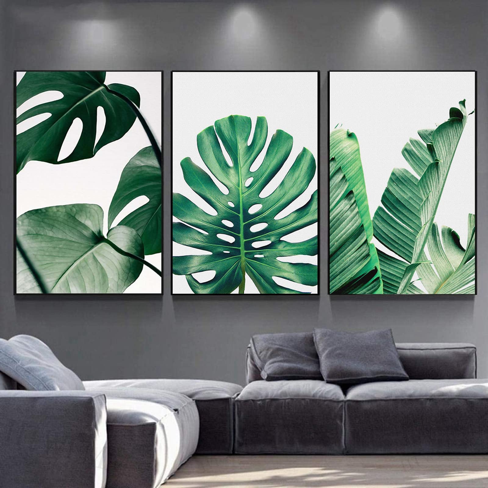 Grün Monstera Pflanzen Leinwand Kunstdruck Poster Grün Blätter Bilder für Wohnzimmer Wandbilder Deko Schlafzimmer Modern Rahmenlos (3X60X80CM)