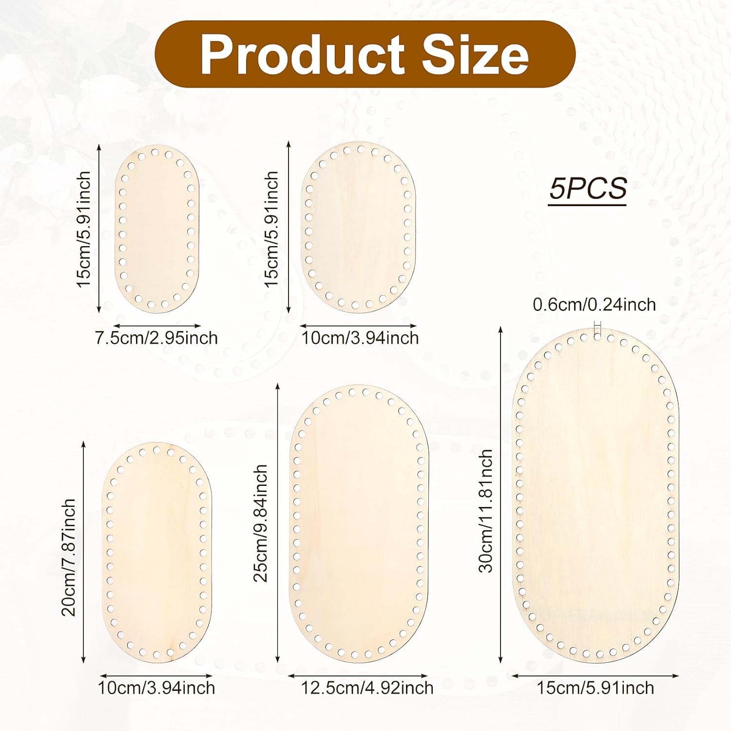 5 PCS Moses Basket Stand Oval Shap, Ymapinc Wooden Crochet Basket Base, 5 Sizes Wood Bases for DIY Knitting & Crafting Supplies Bassinets & Home Decor