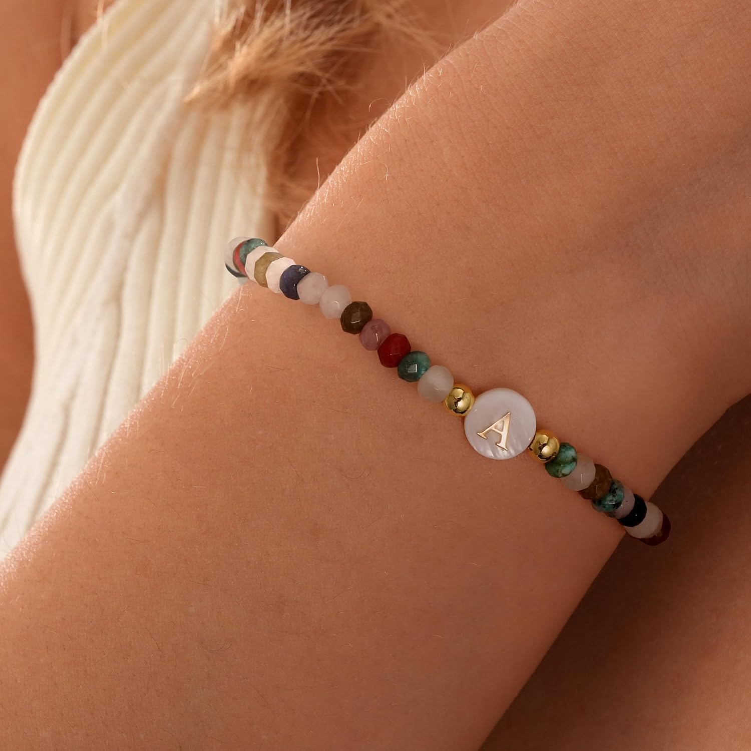 Bracelets for Teen Girls Initial Bracelet Colorful Beaded Boho Stretch Bracelets for Women Gold Letter Beaded Bracelet Summer Jewelry Gift for Her Women Girlfriend - Image 4