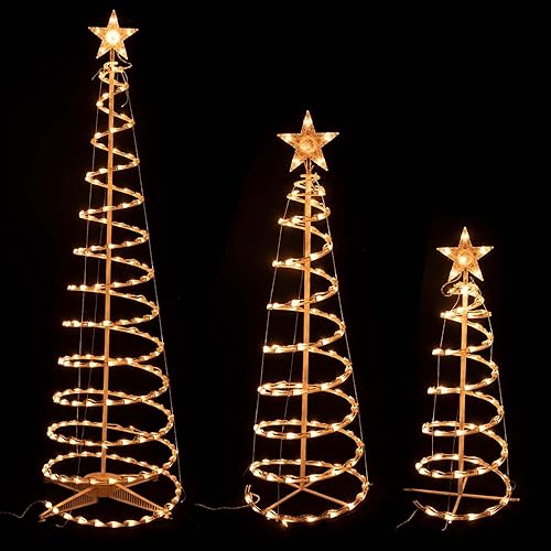 Miniatura 8 de Juego de 3 árboles de Navidad iluminados en espiral para exteriores, luces de Navidad de 3/4/6 pies con estrella de 7 pulgadas, certificación UL,