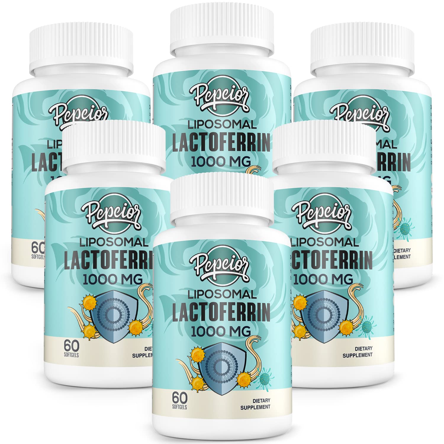 Liposomal Lactoferrin 1000 mg - Higher Absorption - for Iron Absorption & Immune Function Lactoferrin Supplements for Adults, 60 Softgels (6 Bottles)