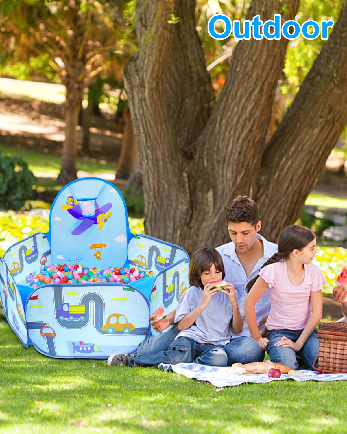 MAIKEHIGH Piscina di Palline per Bambini, Piscinetta da Gioco Pieghevole Pop-up con Cerchio da Basket, Regalo per Ragazzi Ragazze Regalo di Natale (Palline Non Incluse)