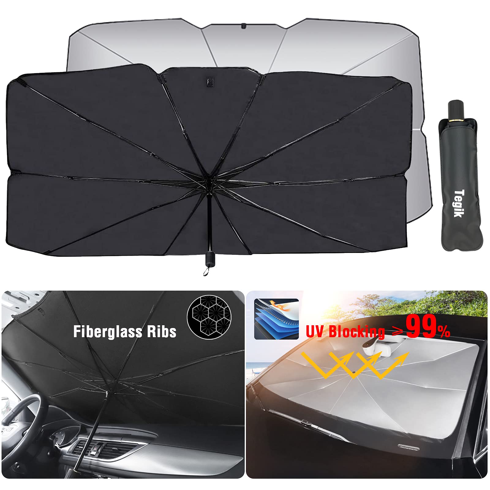 Buy Foldable Car Windshield Sun Shade with Fiberglass Ribs,Car Window