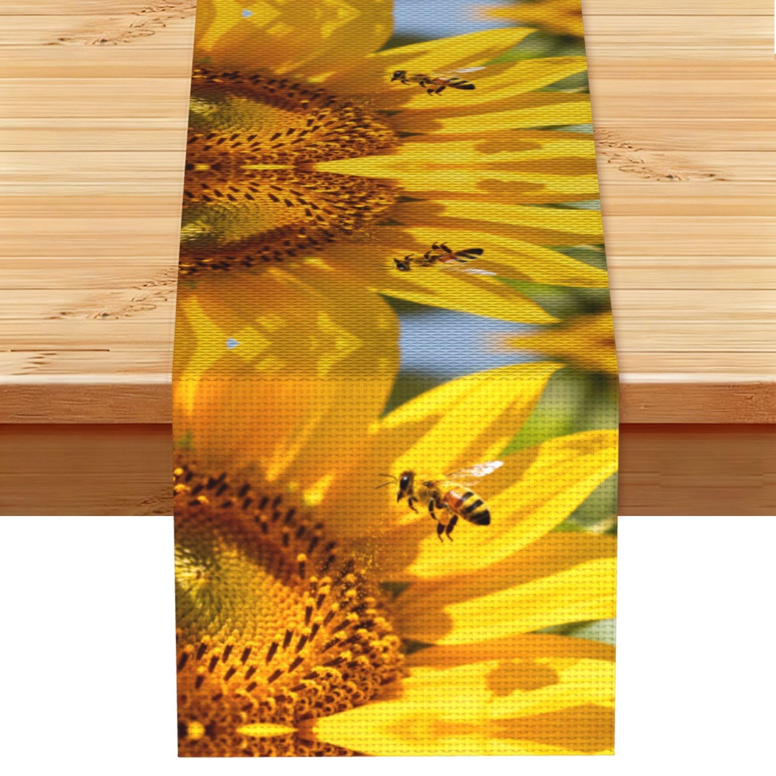 Bees gather nectar Linen Look Table Runner 13x72-Wrinkle Resistant Farmhouse Style for Dining Table Decor