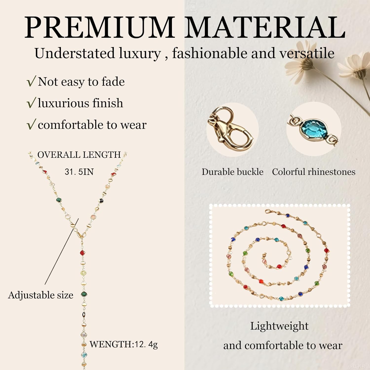 Colorful Necklace For Women, Long Y Shape Rhinestone Jewelry Multicolor Beaded Choker Drop Rainbow Necklaces For Women - Image 6