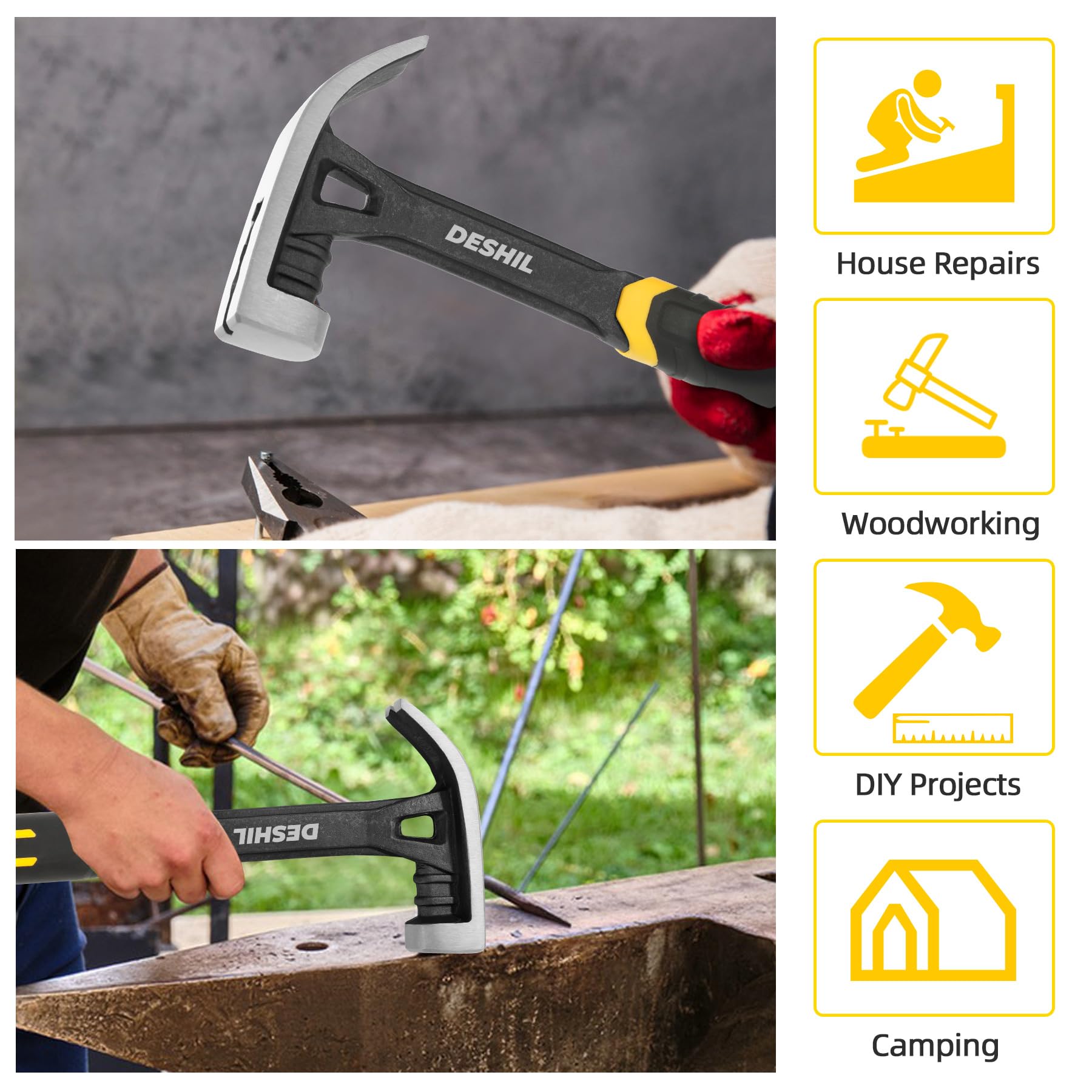 Marteau à Panne Fendue, Forme Française, Manche En Fibre De Verre, 200 G