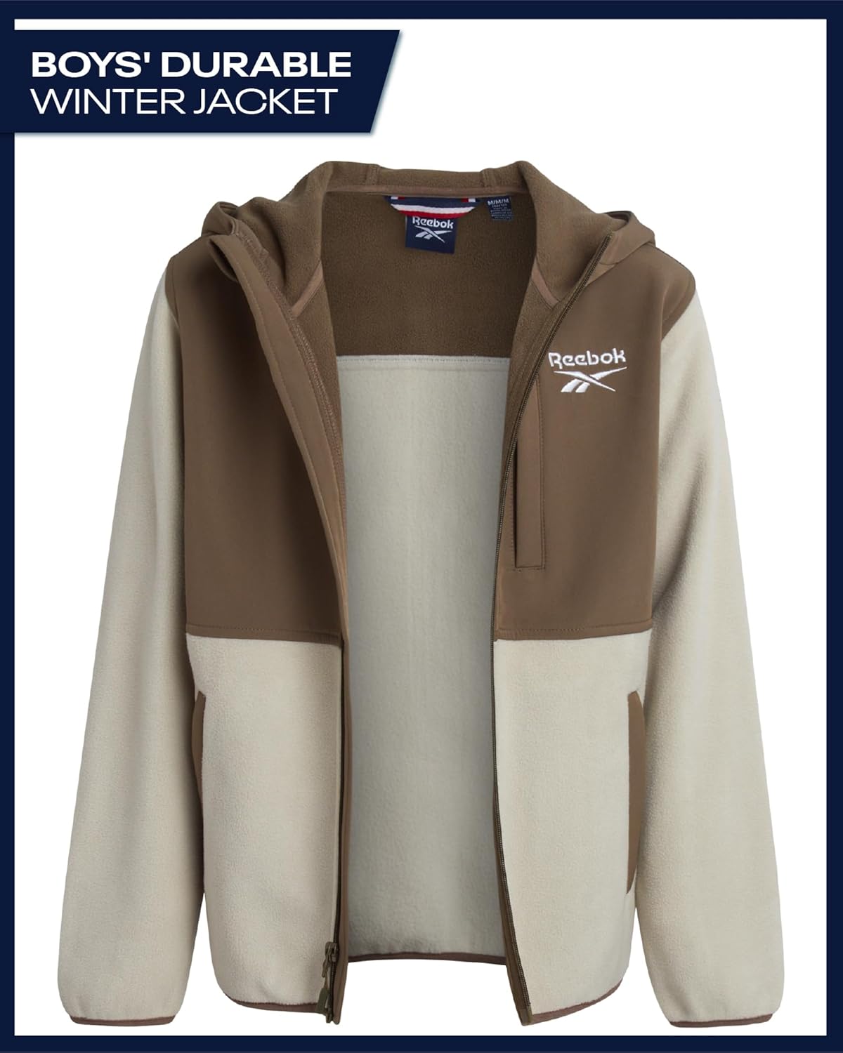 Reebok Boys Fleece Jacket - Weather Resistant Polar Fleece Lined Full Zip Boys Winter Coat - Cozy Hooded Kids Winter Jacket - Image 3