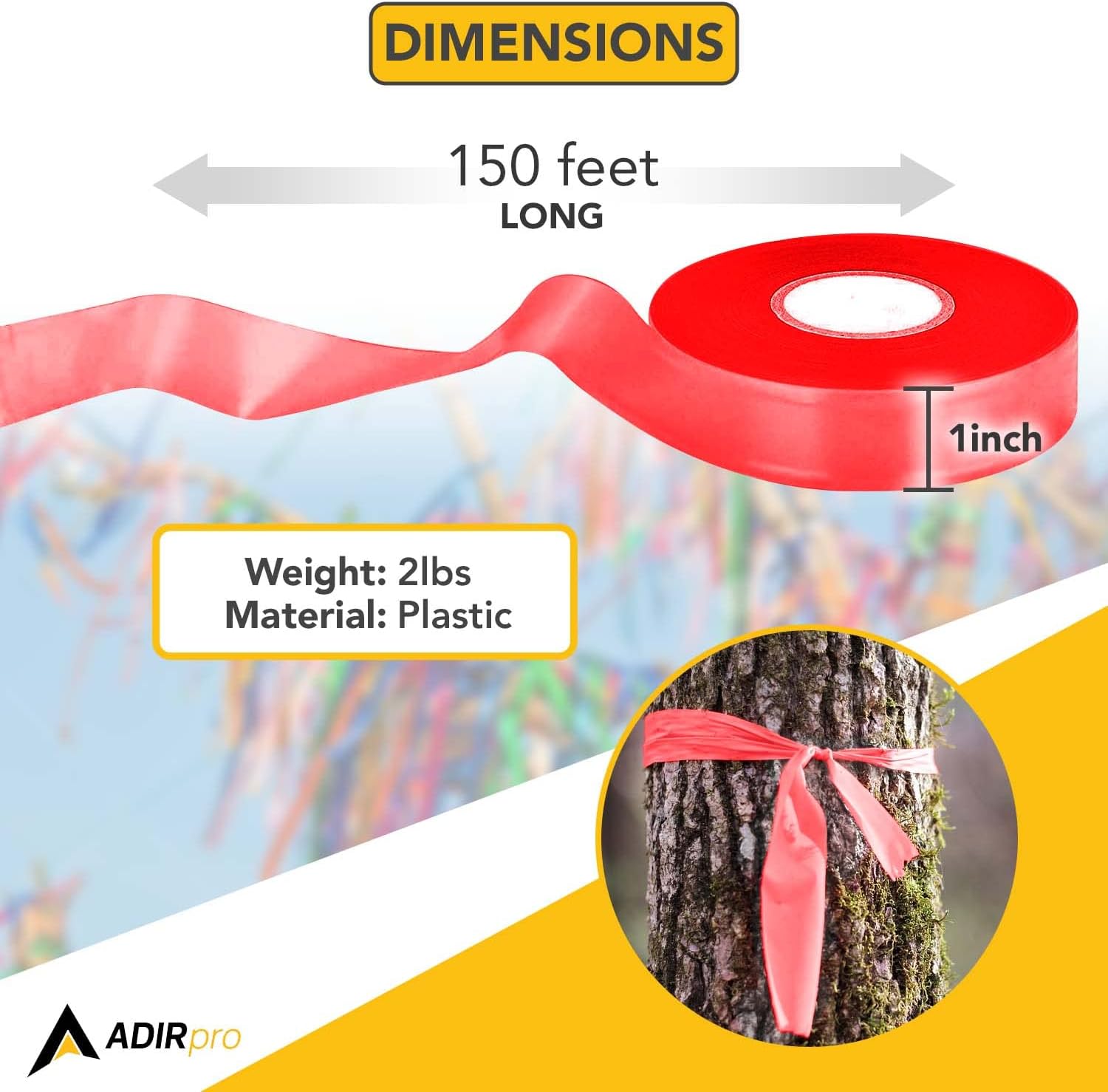 AdirPro 12 Pack Fluorescent Flagging Tape - Multipurpose Neon Marking Tape - Great Visual Labeling & Tagging for Home & Workplace Use (Fluorescent Red, 150 feet)