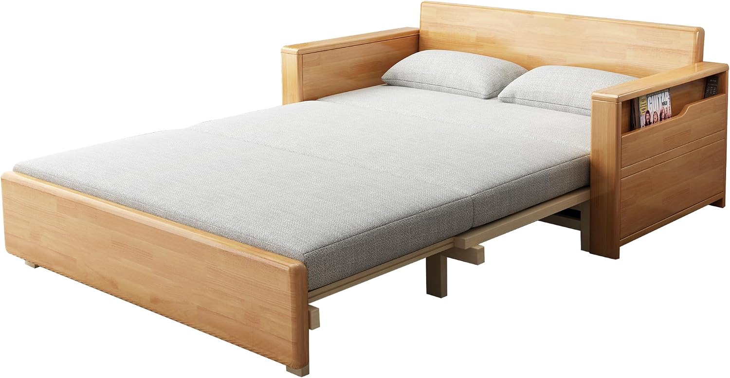 70.8"Queen Convertible Sofa Sleeper,Grey cushion Sectional Sleeper Sofa with Reversible Chaise,Solid wood Sofa Bed 3 in 1 Pull Out Couch Bed for Living Room,Apartment,Bedroom,and Office with Storage