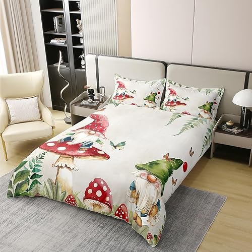 Miniatura 2 de Erosebridal Funda de edredón de hongos 100% algodón, juegos de cama Kawaii de gnomo de primavera para niñas y niños, funda de edredón de plantas de
