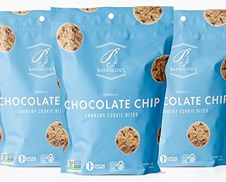 Bakeology Gluten Free Cookies - Chocolate Chip Crunchy Mini Vegan Cookie Bites - Gluten Free Dairy Free Snacks - Enjoy Plant Based Dessert Sweets - Made with Coconut Oil and Pure Ingredients