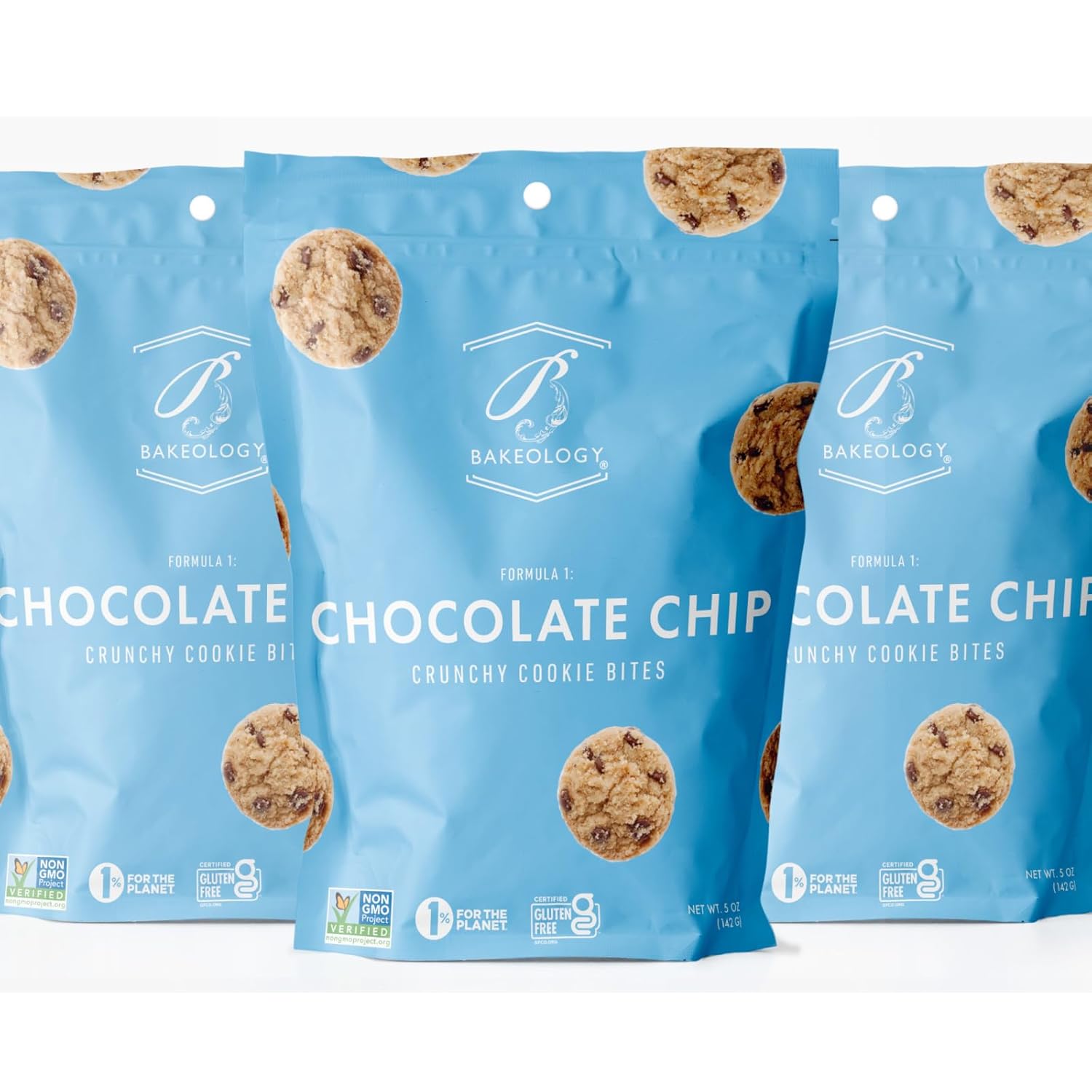 Bakeology Gluten Free Cookies - Chocolate Chip Crunchy Mini Vegan Cookie Bites - Gluten Free Dairy Free Snacks - Enjoy Plant Based Dessert Sweets - Made with Coconut Oil and Pure Ingredients