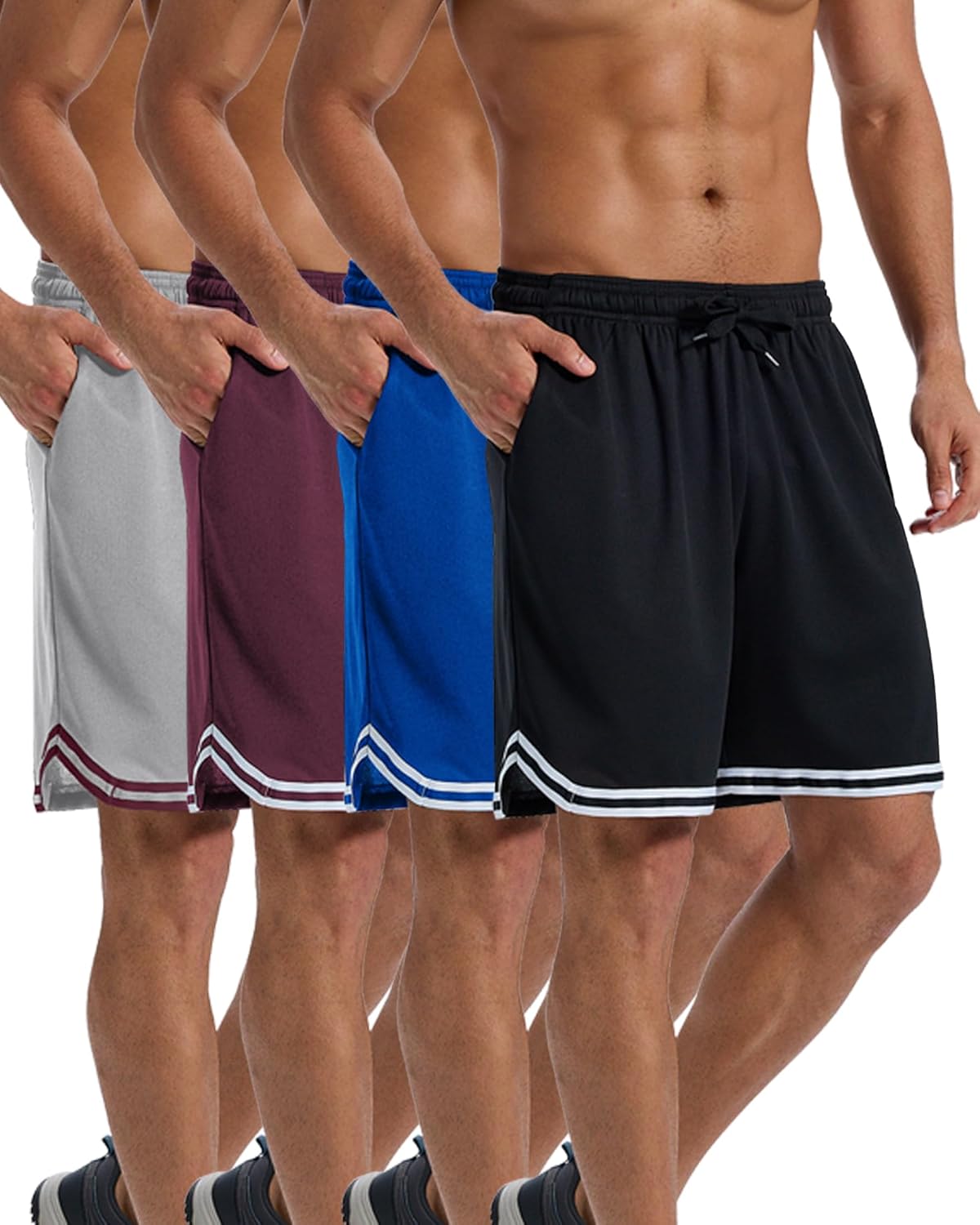 TanBridge 4 Pack Mens Athletic Shorts Basketball Shorts 7 inch Gym Workout Mesh Lightweight Basketball Shorts for Men
