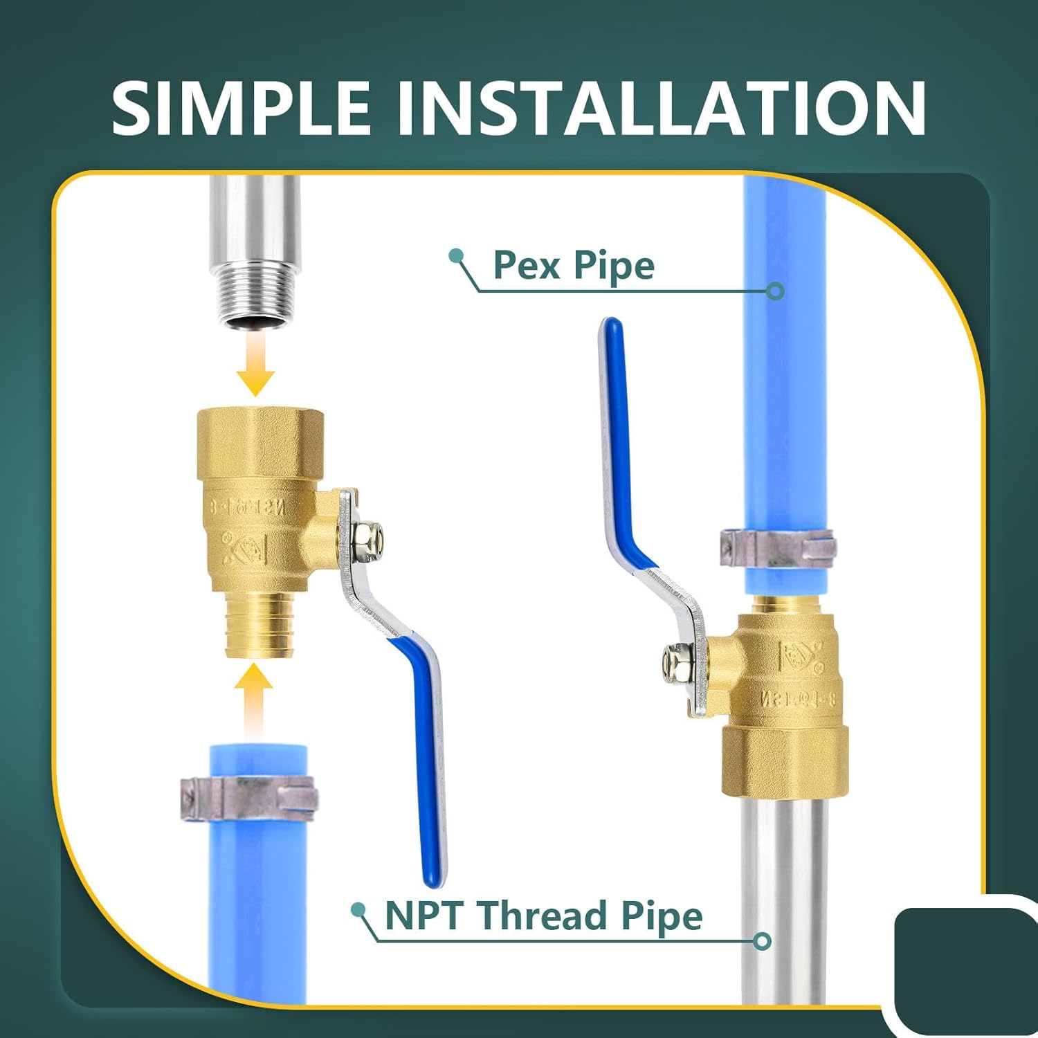 5 Pcs Ball Valve, 3/4" Pex Crimp X 3/4" Female NPT Shut Off Valve, Brass Full Port Pex B Shut Off Ball Valve for Water Air Fuel Line Oil Tube, UPC Certified
