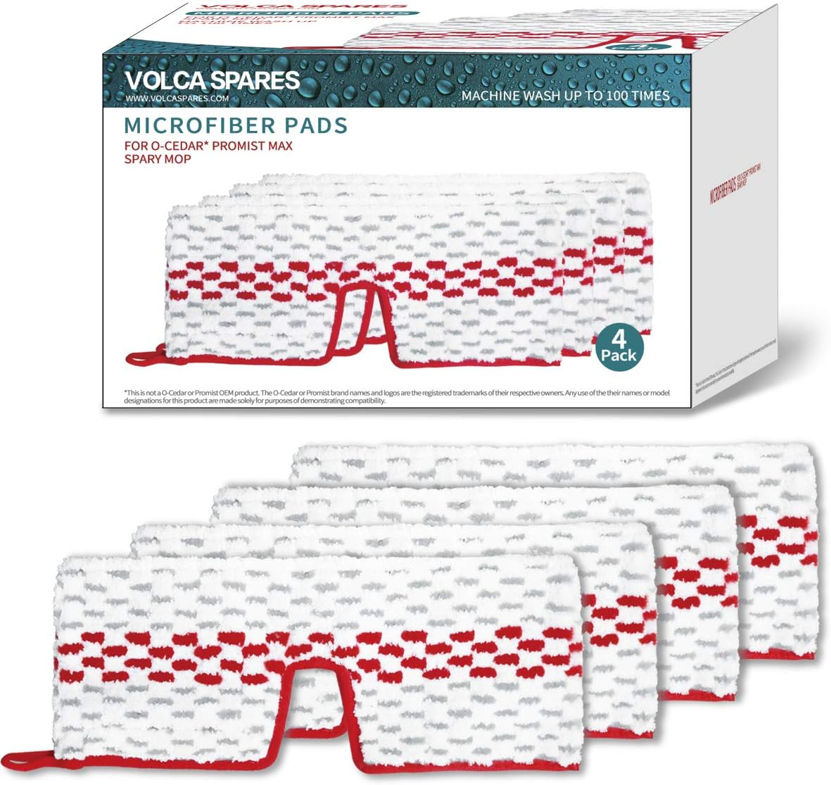 Microfiber Mop Pads Refill Compatible with O-Cedar Mop Refills Promist MAX Spray Mop/Promist Max Mop Pads, Pack of 4 Reusable Pads for Cleaning