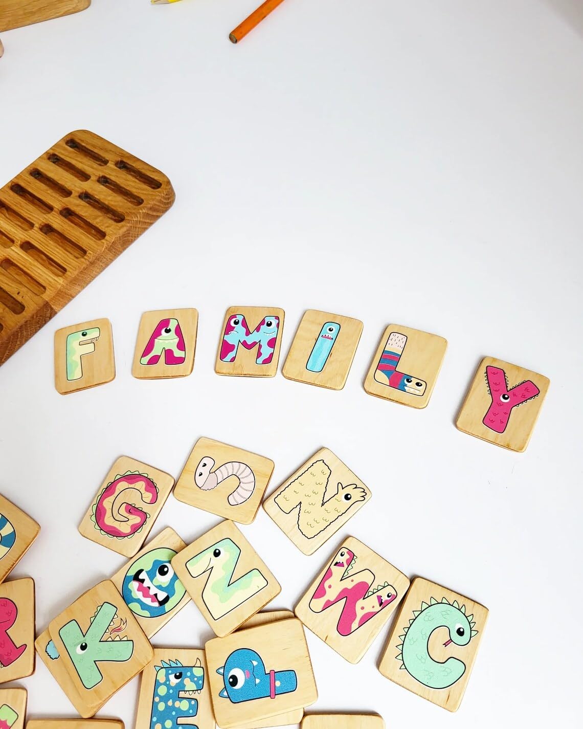English Letters Flash Cards with Monsters+ Holder Uppercase Letters Cards Montessori Preschool Homeschool Birthday Gift for Kids Classroom (Cards with Holder)