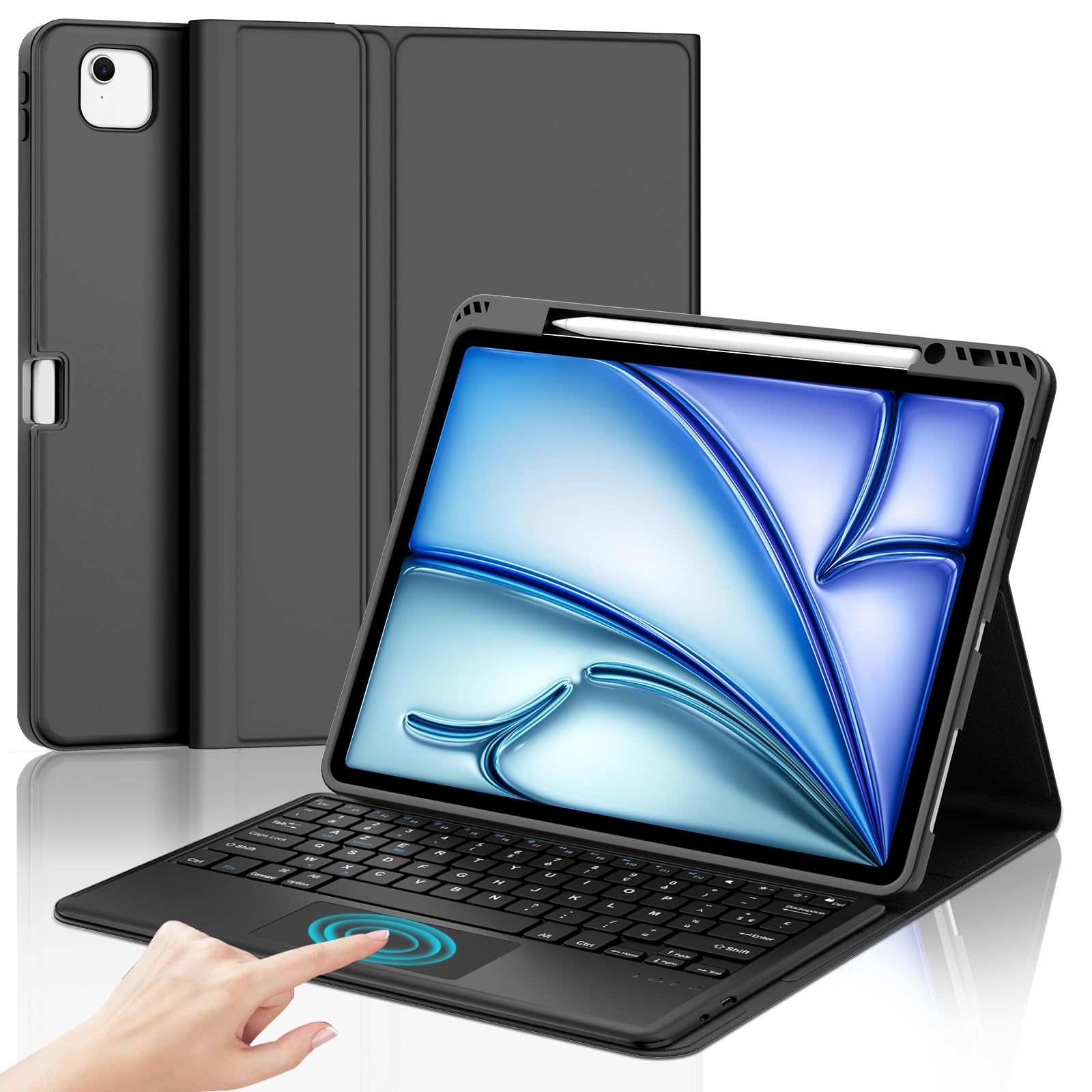 JADEMALL Clavier avec Touchpad pour iPad Air 13" M4/M3/M2 2026/2025/2024, AZERTY Français Clavier Détachable avec Trackpad pour iPad Air 13 Pouces M4/M3/M2 2026/2025/2024, Noir