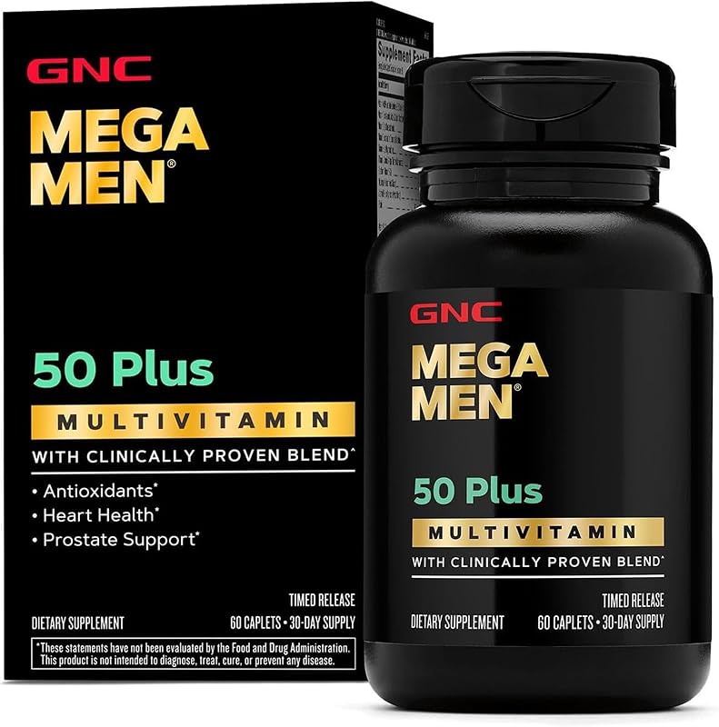 GNC Mega Men 50 Plus Multivitamin for Men, Heart & Prostate, 60 Count | Clinically Studied Antioxidant Formula Supports Heart Health, Prostate Health, and Protection Against Free Radicals