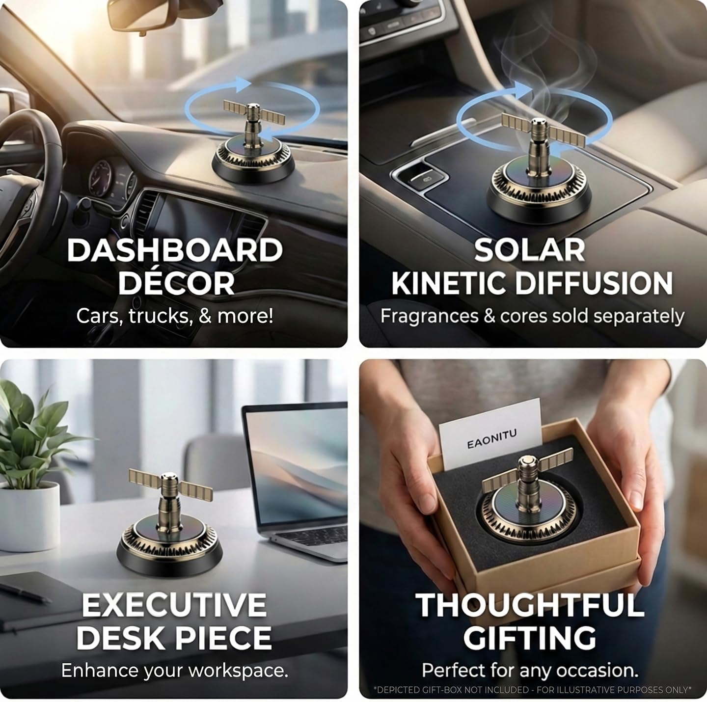 Solar Dashboard Spinner, Sun Powered Kinetic Car Diffuser Decoration, Automotive Accessories, Home Office Desk, Spring Birthday Gift Exchange, Fragrance & Aroma Cores Sold Separately (Space Station)