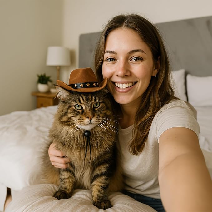 Sombrero de Vaquero para Mascotas, Disfraz Ajustable para Perro y Gato miniatura 5