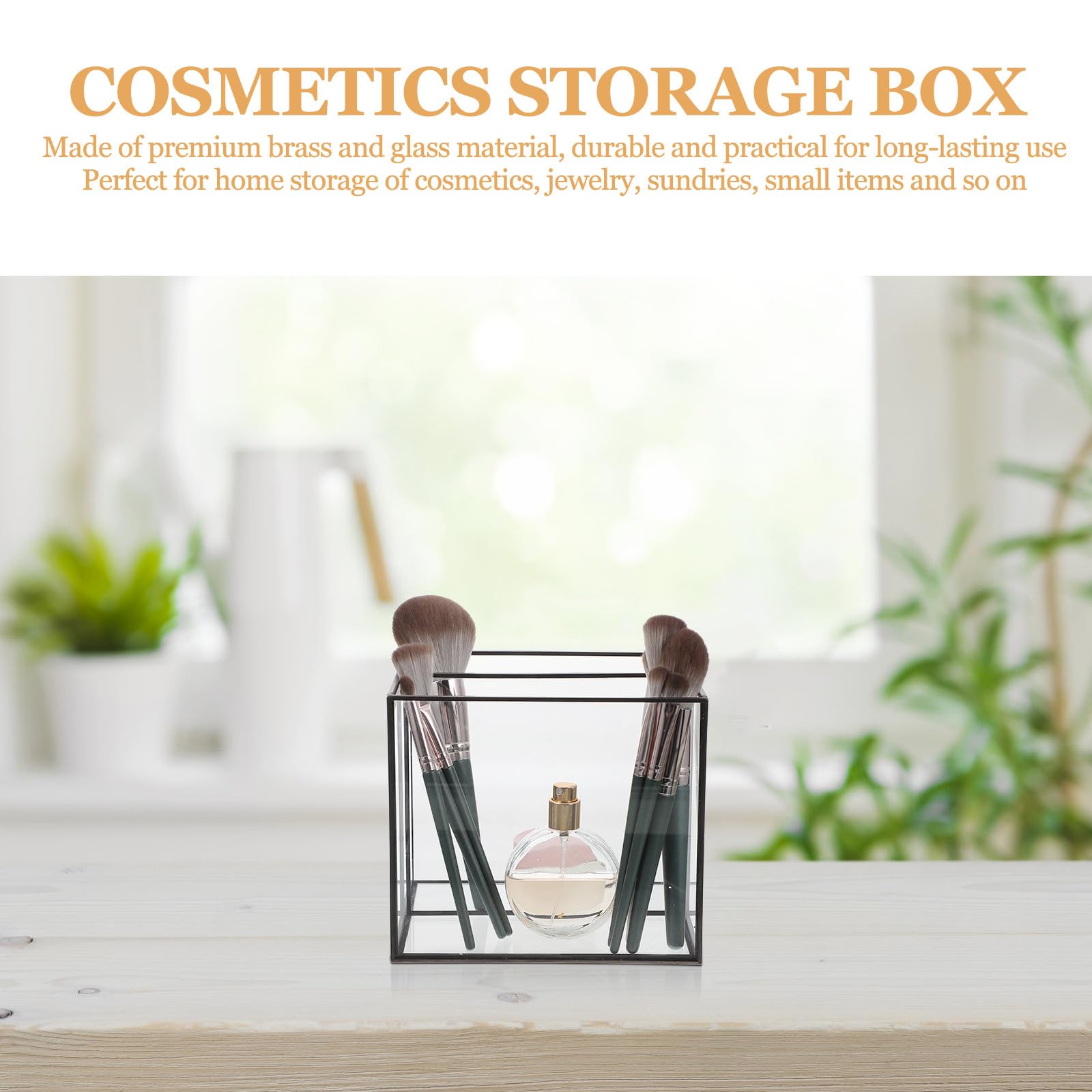 ERINGOGO Boîte de Rangement Cosmétique et Bijoux Verre Compartiments Organisation Compacte pour Maquillage et Accessoires Usage Domestique Cuivre Noir