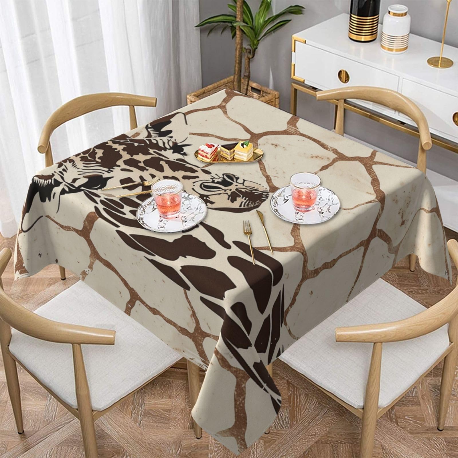 WPKJU Giraffe Print Printed Square Tablecloth 54x54 inch Water Resistant Table Cover Washable Rectangle Table Cloth for Dining Tables
