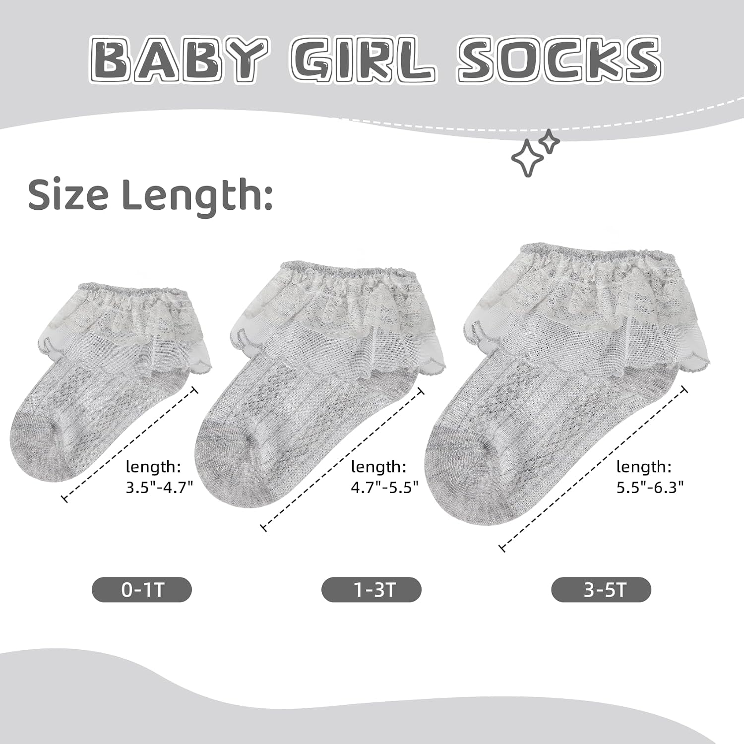 Durio Baby Girl Ankle Socks - Soft Toddler Ruffle Socks for Girls 0-5 Years | adorable dress infant ankle socks, baby lace frilly trim, stay-on fit, textured knit, 3-5 pack set for newborn toddler girls