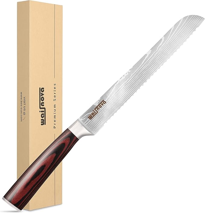 waisnova Serrated Bread Knife with Sheath, 8 Inch Blade