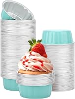 Vista 20 de Beasea Paquete de 100 vasos desechables de papel de aluminio, 8 onzas, 7.9 fl oz, 3.9 pulgadas, para hornear, magdalenas, magdalenas, tazas de pudín