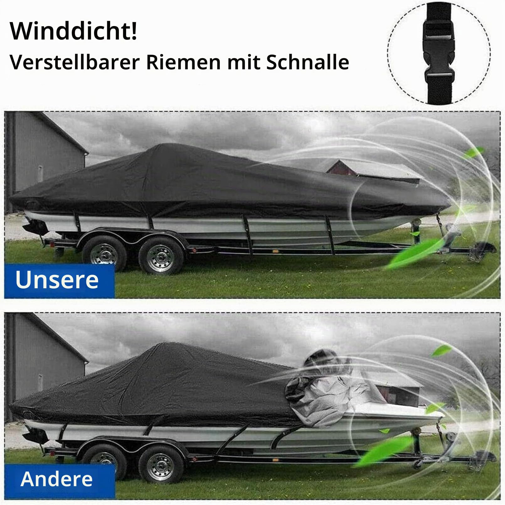 420D Bootsabdeckung Persenning, 100% Wasserdicht Bootspersenning, Bootsplane Mit Gummizug Staubdichte UV-beständige Bootsplane - Schwarz,21 * 24FT=732 * 300CM1