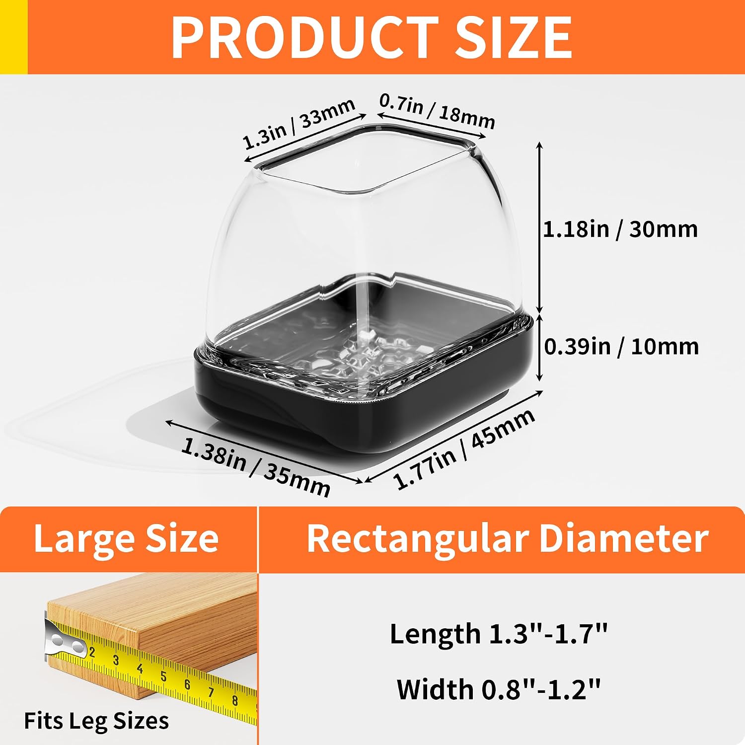 16PCS Rectangular Chair Leg Protectors for Hardwood & Carpeted Floors Clear | Fit Length 1.3"-1.7", Width 0.9"-1.2" Chair Leg Floor Protectors, Effortless Movement on Hardwood, Tile and Short Pile Rugs