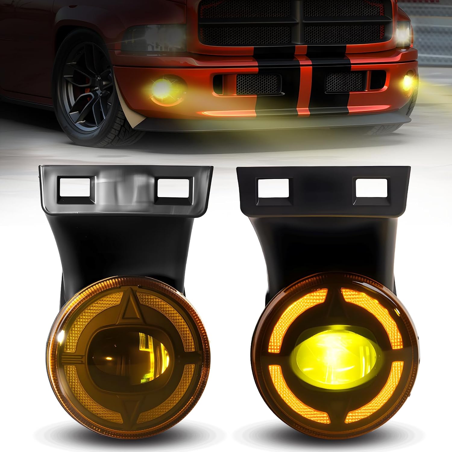 Shocklight LED Fog Lights Replacement for 1994-2001 Dodge Ram 1500 2500 3500 PickUp Truck Front Bumper Driving Lamps 1Pair of Fog Lights Amber Lens
