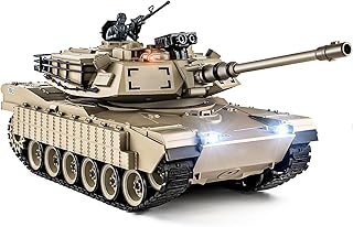 1/18 M1A2 Abrams RC Tank, 2.4G Remote Control Tank That Shoot BBS with Smoke, Sound and Lights, 165ft Remote Control Army Model Toy, Military All-Terrain Vehicle for Kids & Adults