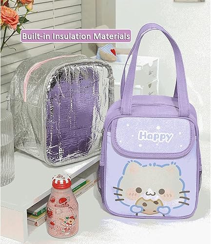Miniatura 3 de Lonchera Kawaii con diseño de animales para mujer, bolsa de almuerzo aislada para mujer, bolsa reutilizable duradera