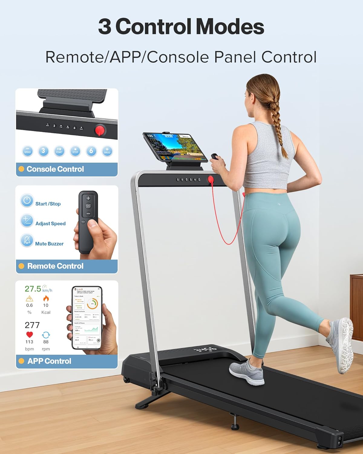 WELLFIT Walking Pad with 10% Incline, Folding Treadmill for Home and Office, 3.0 HP Portable Walking Pad Treadmill with Handle Bar, APP & Remote Control, 350 lbs Capacity