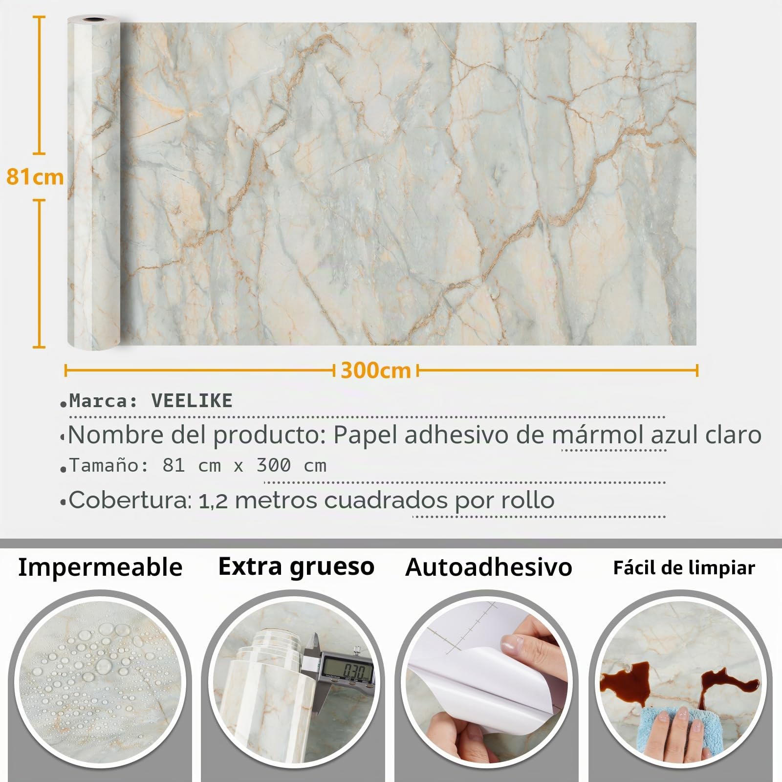 VEELIKE Papel Pintado Marmol Verde Or 81cm×300cm Papel Adhesivo Marmol Dorado Vinilo Encimera Cocina Impermeable Papel Mármol Blu Papel Pintado Pared Habitacion Papel Tapiz Baño Papel Pared Comedor
