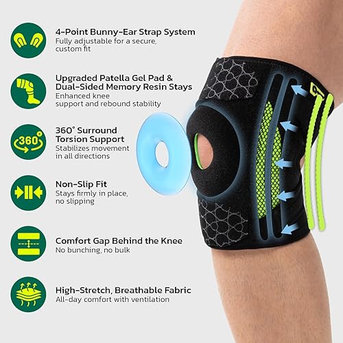 Miniatura 2 de Rodillera (talla única mediana) con estabilizadores dobles y almohadillas de gel para rótula, correas ajustables de 4 vías para artritis, lesiones