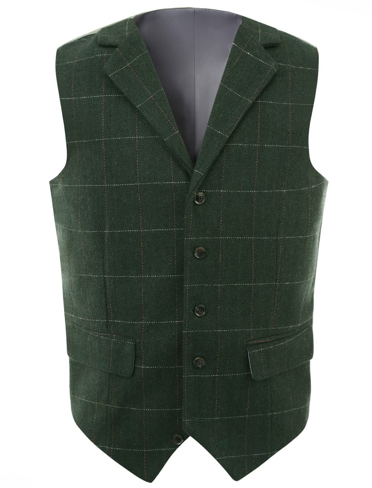 Gilet Abito Formale Uomo - Uomo Vintage Plaid Lapel Suit Vest Fashion Sleeveless Single Breasted Business Party Wedding Plus Size Waistcoat, Verde, 4XL