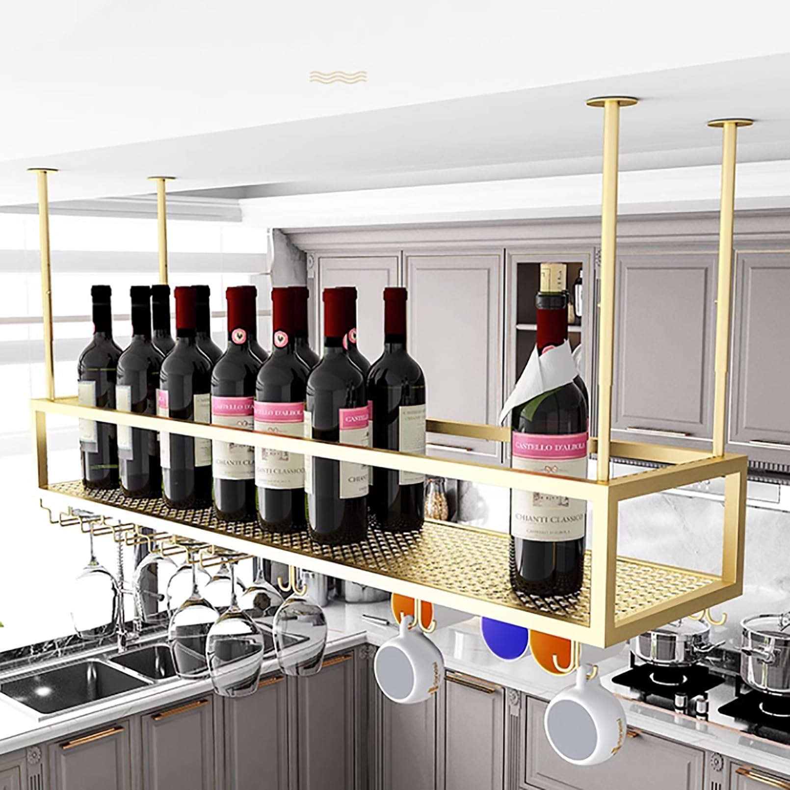 Support de rangement mural en métal premium pour bouteilles et verres à pied