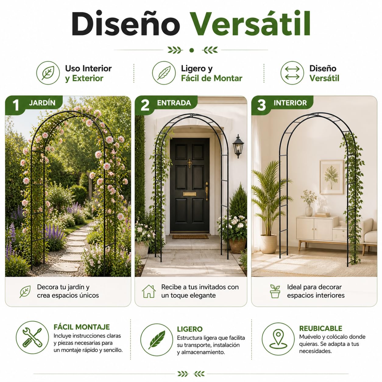 JAMAX – Arco de jardín de Metal Negro 240x140x36 cm para Eventos, Celebraciones y Bodas. Enrejado para Rosas y Plantas Trepadoras Moderno, Firme, Resistente y Decorativo. (Arco Negro)