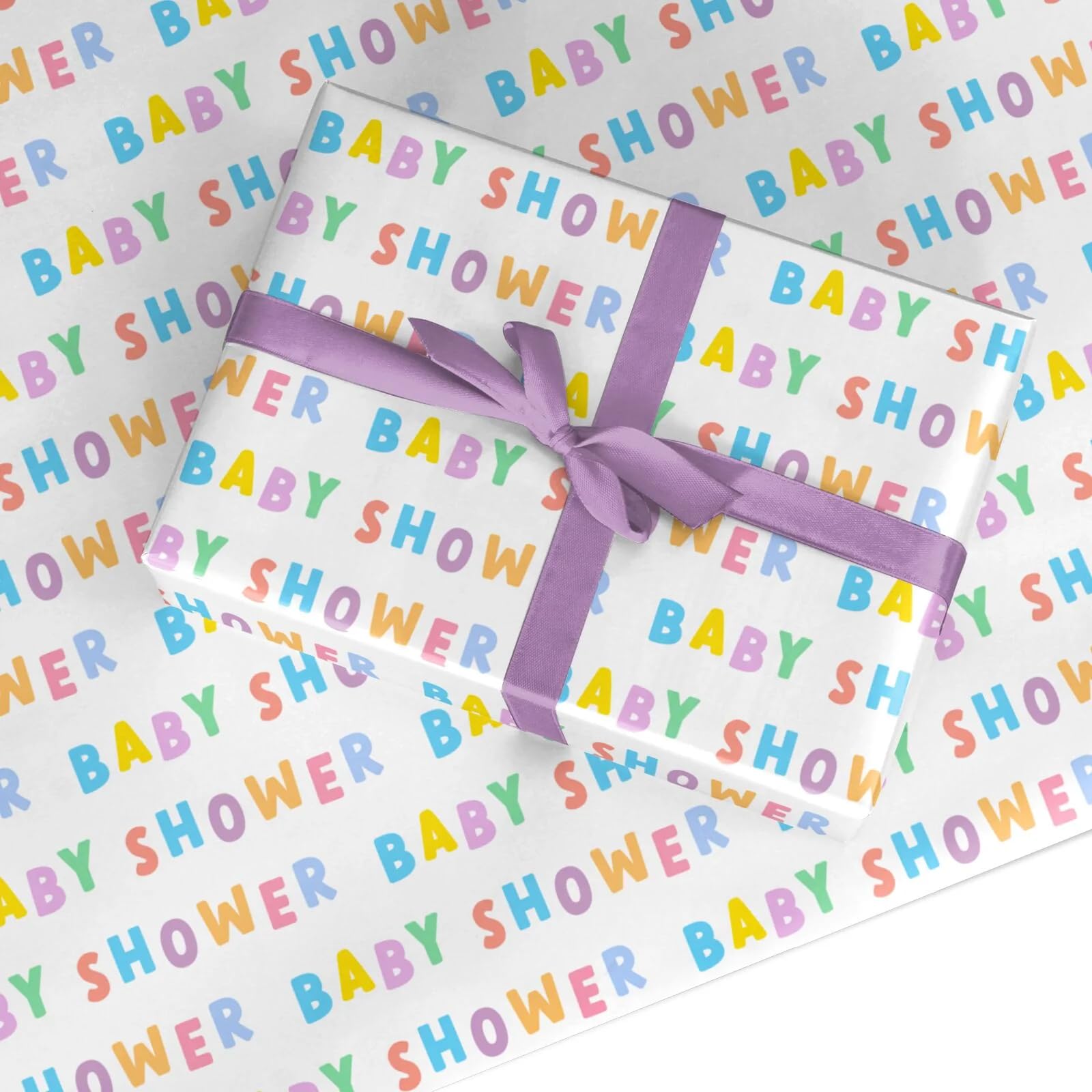 Baby Shower Wrapping Paper Gift Wrap – Pastel Rainbow Letters Design – For Baby Showers – by Dyefor - 2 Sheet (50cm x 70cm)