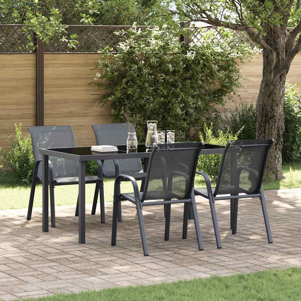Set di 4 Sedie da Giardino Impilabili in Textilene Grigio | Poltrone moderne e comode per arredare balcone, terrazzo e veranda con stile durante i pasti all'aperto.