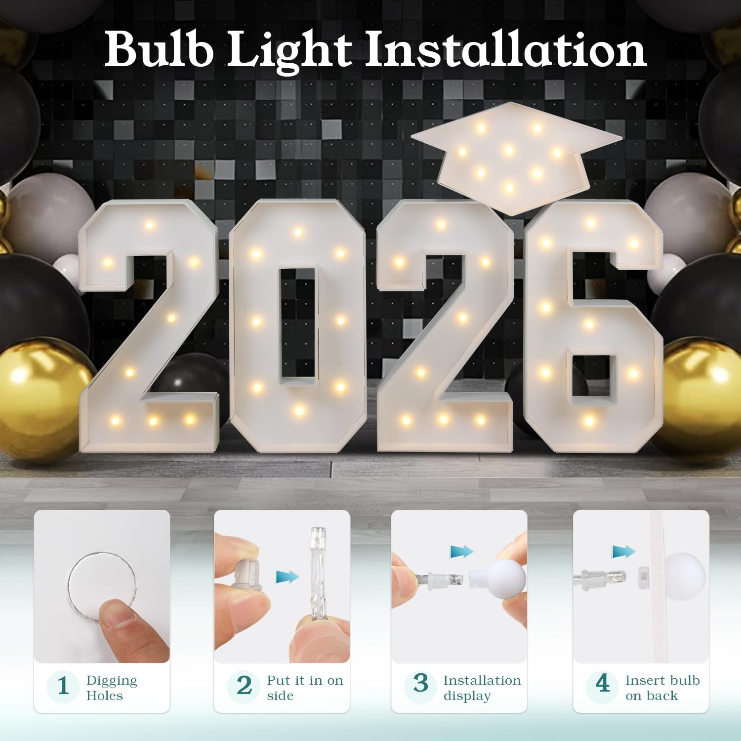 2026 Graduation Party Decorations - 2.3FT Pre-Cut 2026 Marquee Numbers Sign with Light - Mosaic Foam Board Includes Glue Gun Balloons for Kindergarten Preschool College Prom