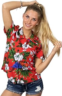 Sponsored Ad - Hawaiian Blouse Shirt for Women Funky Casual Button Down Very Loud Shortsleeve Cherry Parrot