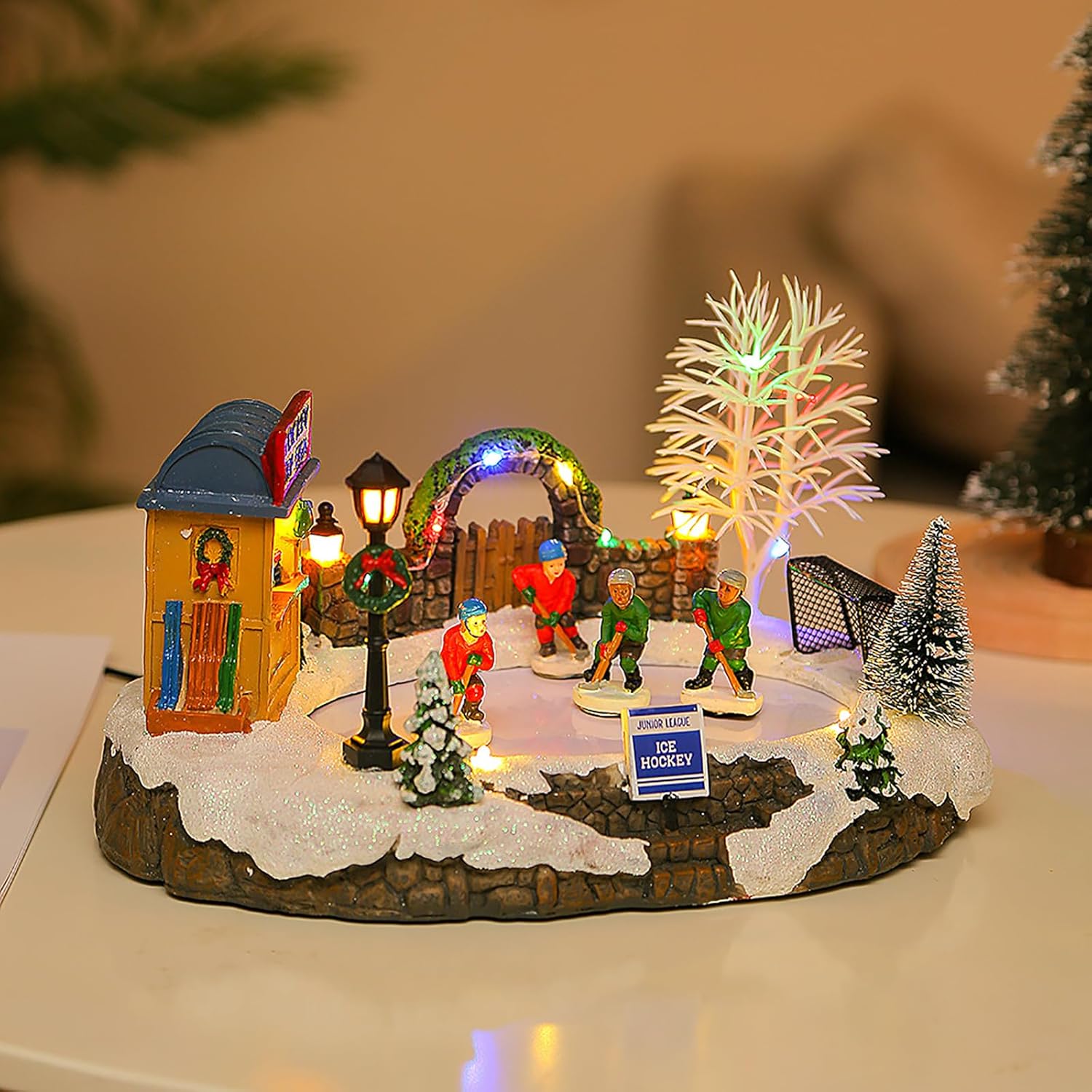 Christmas Snow Village, Christmas Lighting Snow House with Classic Music, Skating Pond and 4 Moving Skater, USB/Batteries Powered and Realistic Atmosphere, for Indoor Decoration, Gift Idea
