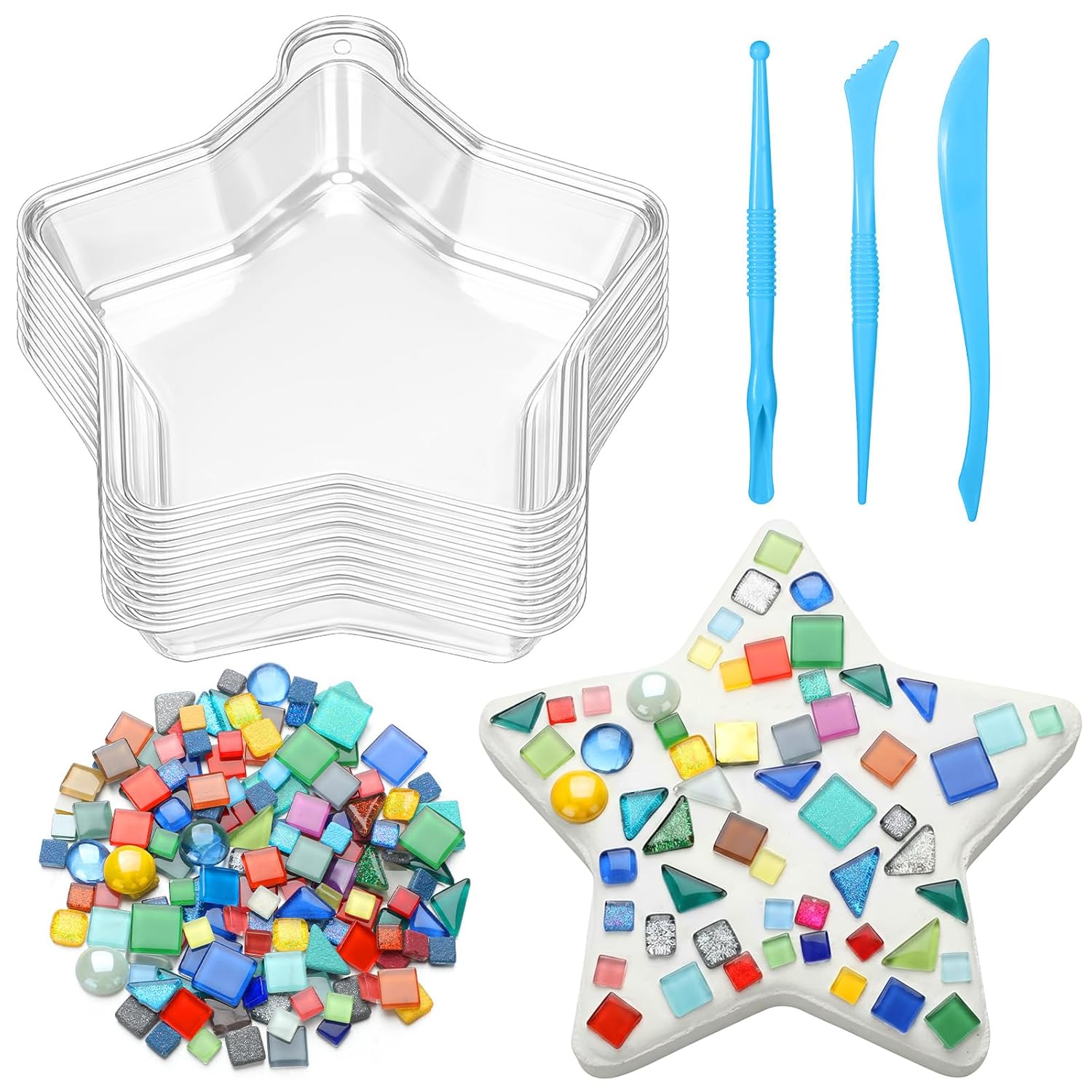 24 Pcs Stepping Stone Kit Includes Round Concrete Mold, Mosaic Tiles and Carving Tools, DIY Craft Handmade Stepping Stone Kit for Kids, Family, Garden Outdoor Decor (No Concrete Mix)