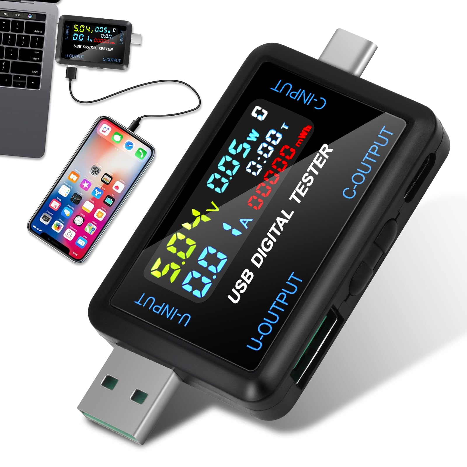 diymore USB C Tester,USB Multimeter Type-C Voltage and Current Tester,4.5-36V 8A USB Power Meter Capacity Voltage Tester Current Meter