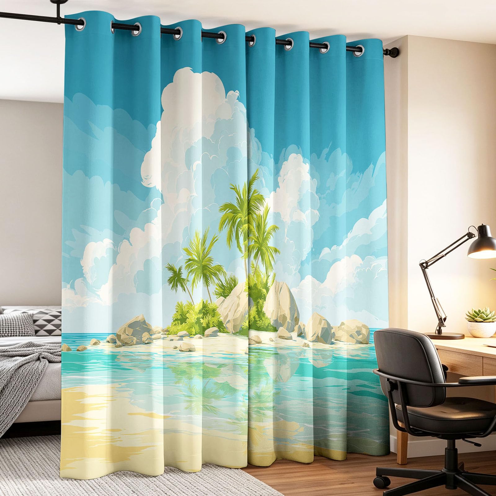 Generisch Tende oscuranti a forma di isola del mare tropicale, con motivo botanico di cocco botanico, protezione dal calore, 140 x 250 cm (larghezza x altezza), con occhielli, per soggiorno