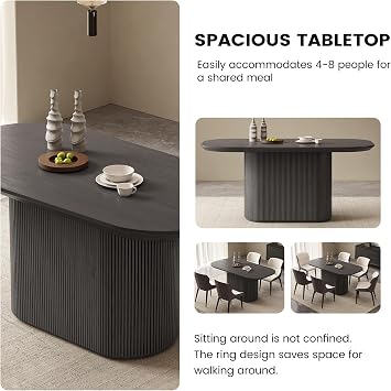 Large Dining Table Indoor Kitchen Tables,Black Oval Tables with Wave Legs,Heavy Duty Kitchen Table for Dining Room, Easy Assembly