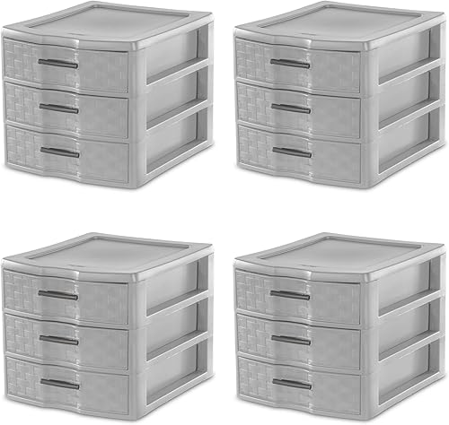 Miniatura 1 de BatanE Medium Weave 3 Drawer Unit Plastic, Cement, Set of 4